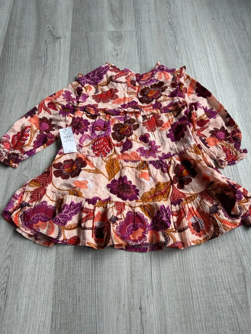 Old Navy Pink‎ Floral Tiered Long Sleeve Dress